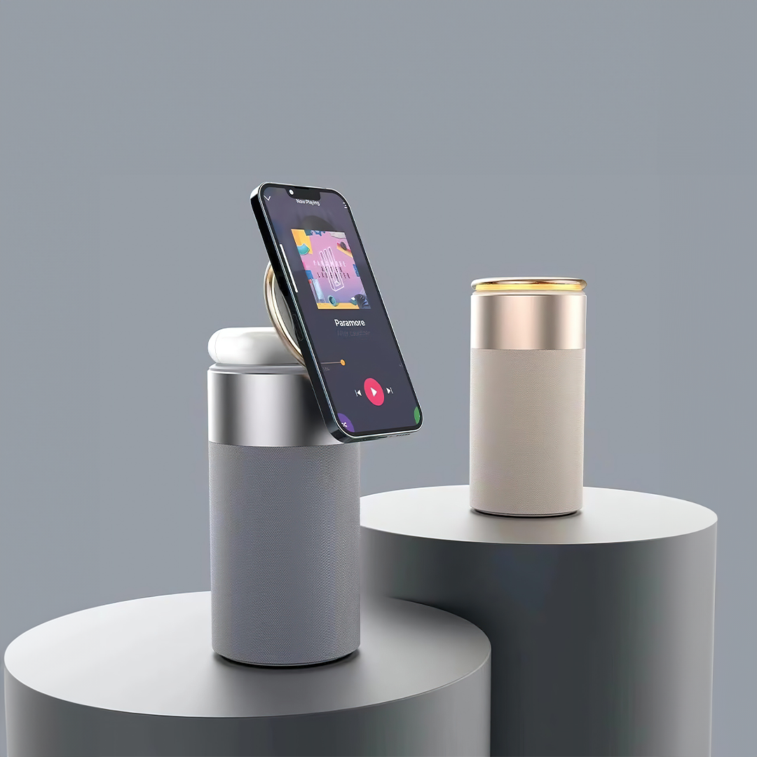 Hub de Charge Sans Fil 3-en-1, Enceinte Bluetooth et Veilleuse