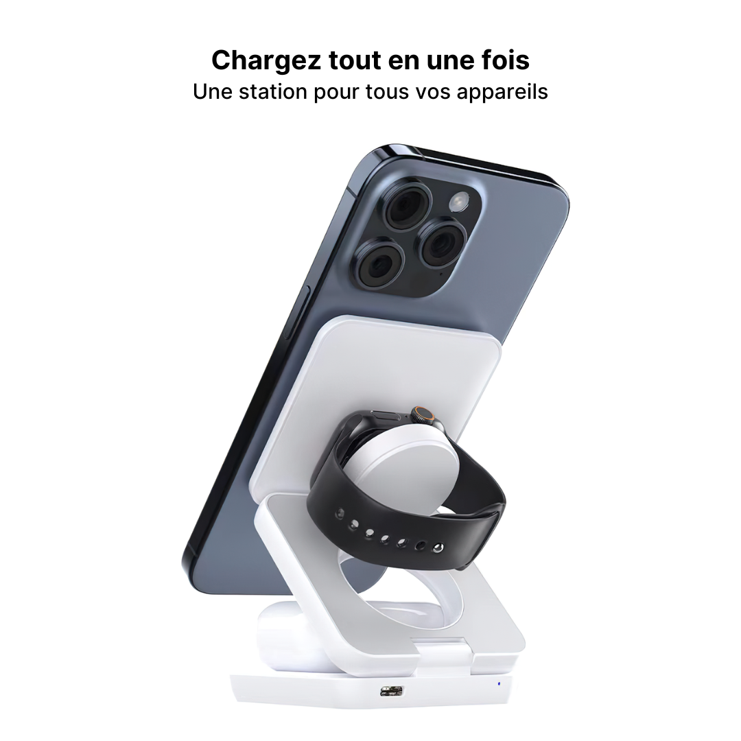Station de Charge Sans Fil Pliable Trio 3-en-1