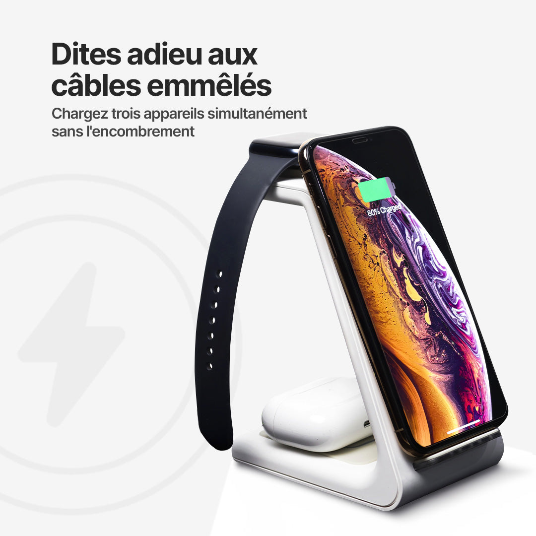 Station de Charge Sans Fil 3 en 1, Apple, Samsung, Watch, AirPods