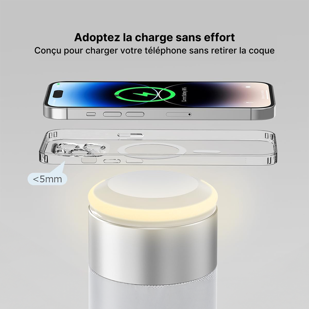 Hub de Charge Sans Fil 3-en-1, Enceinte Bluetooth et Veilleuse