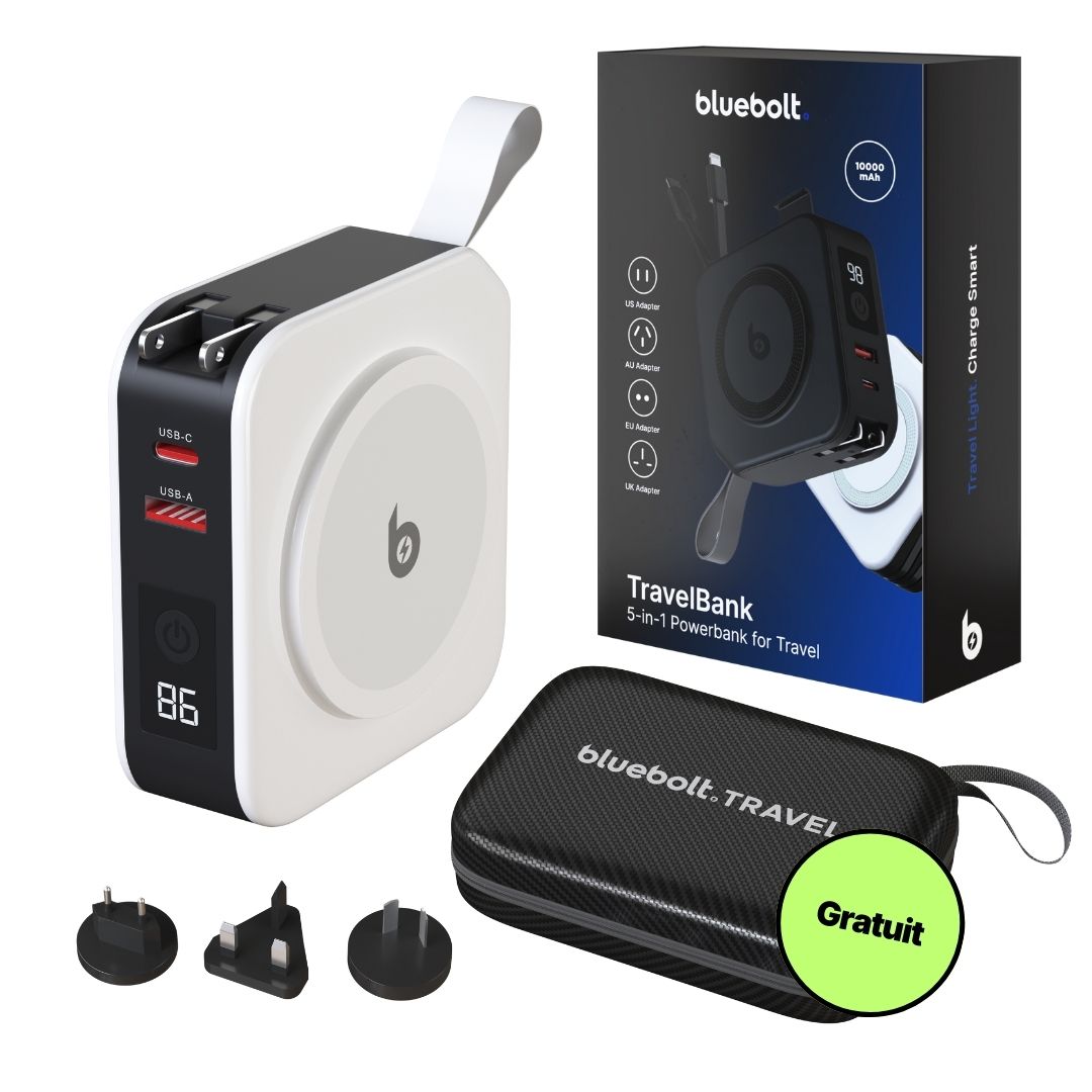 Chargeur Mural TravelBank 5-en-1 avec Station de Charge Sans Fil et Batterie Externe