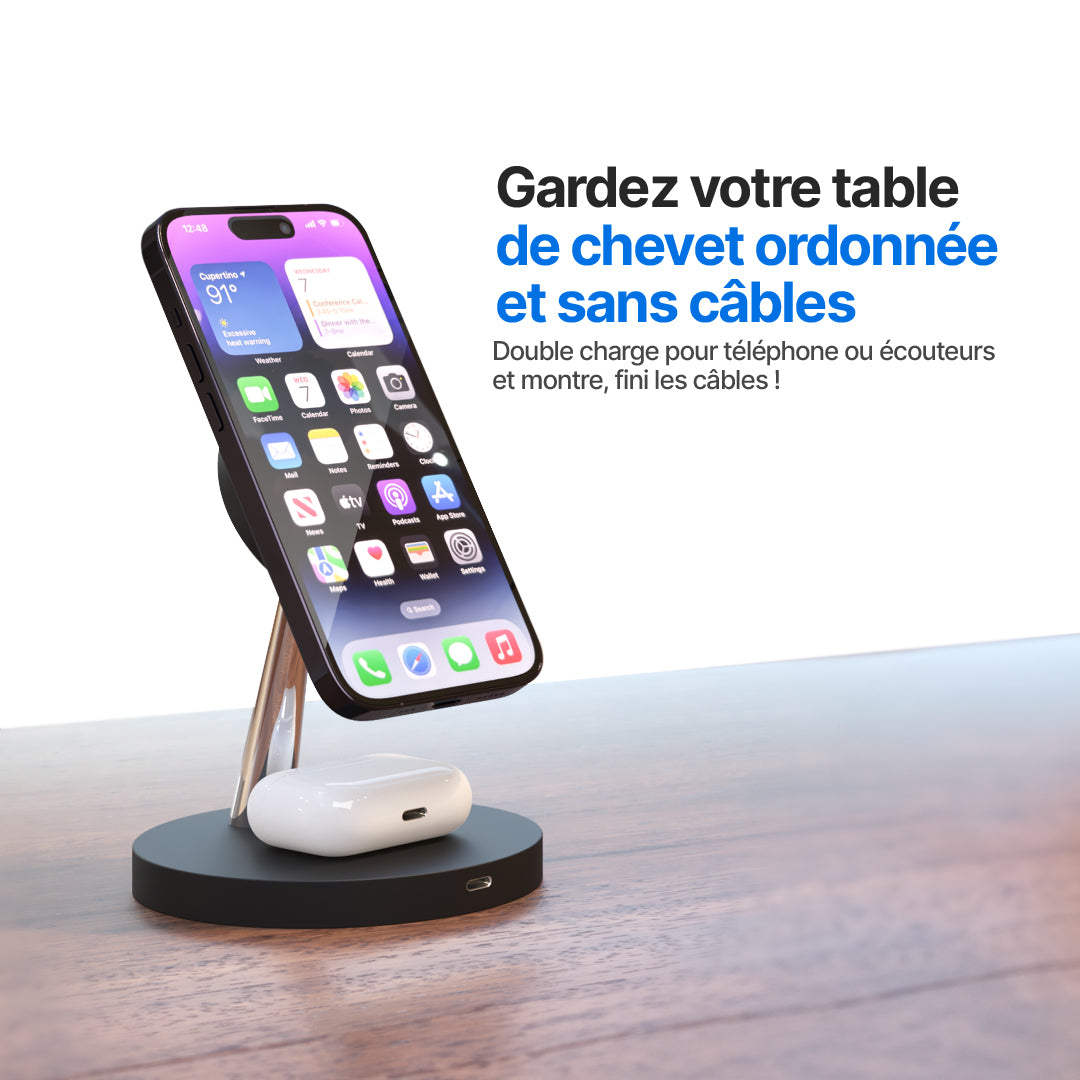 Station de Charge Sans Fil 2 en 1