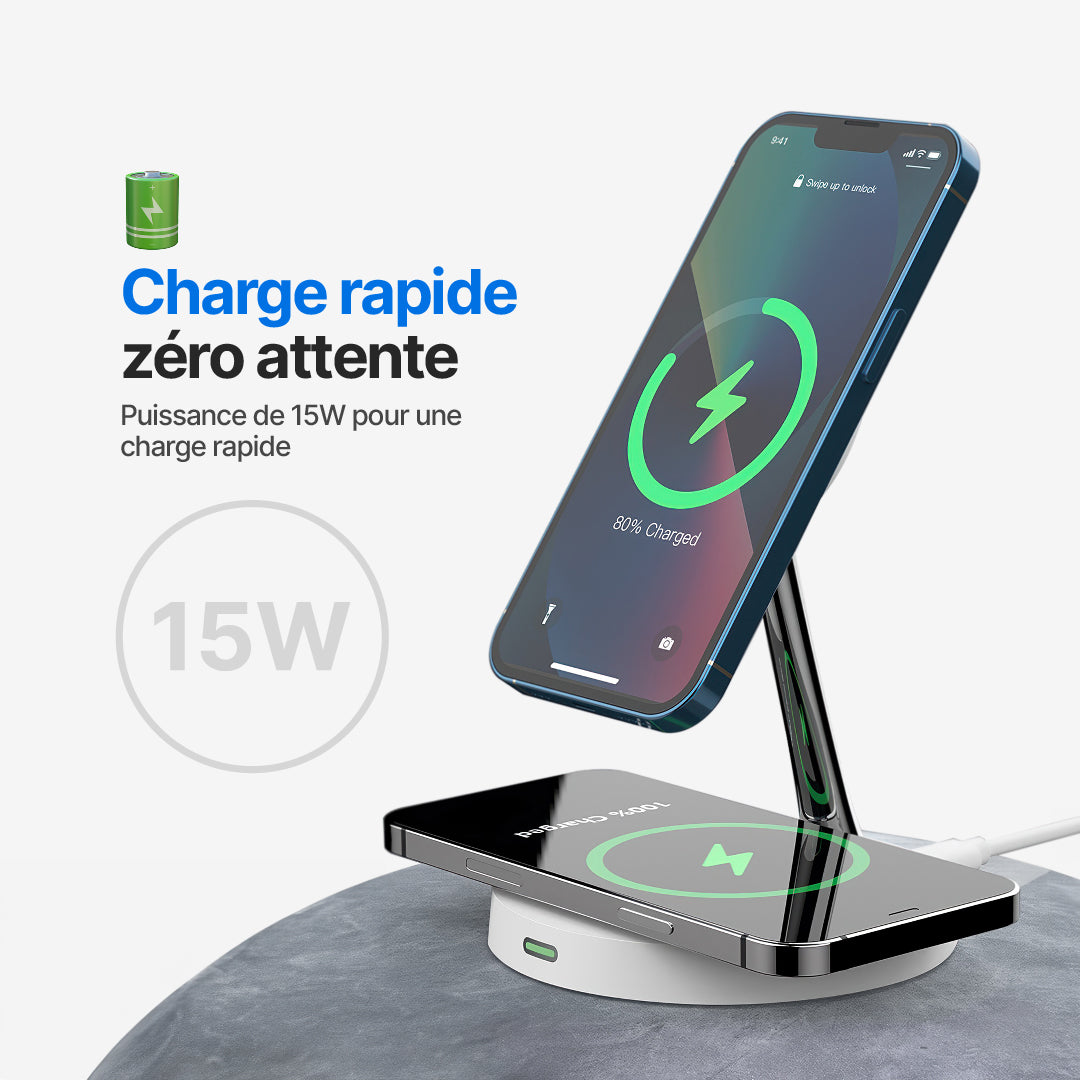 Station de Charge Sans Fil 2 en 1