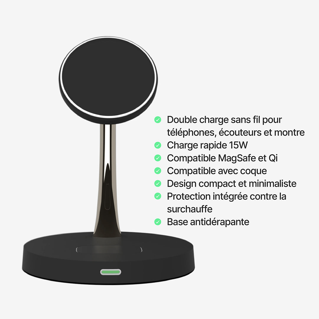 Station de Charge Sans Fil 2 en 1