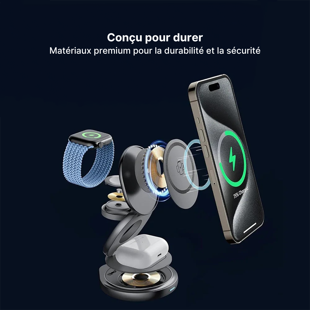 Chargeur Sans Fil Magnétique FlexCharge 3-en-1