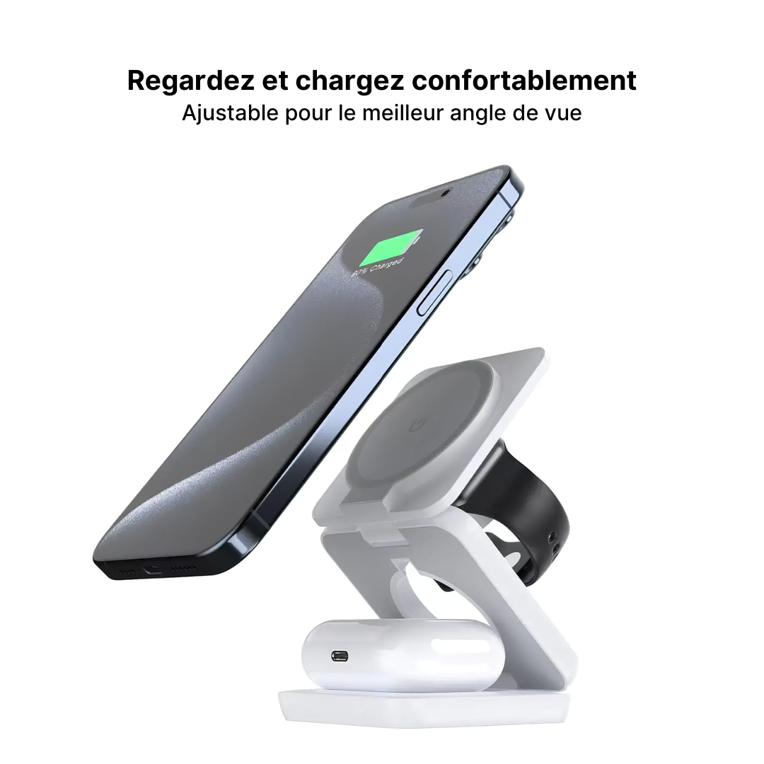 Station de Charge Sans Fil Pliable Trio 3-en-1