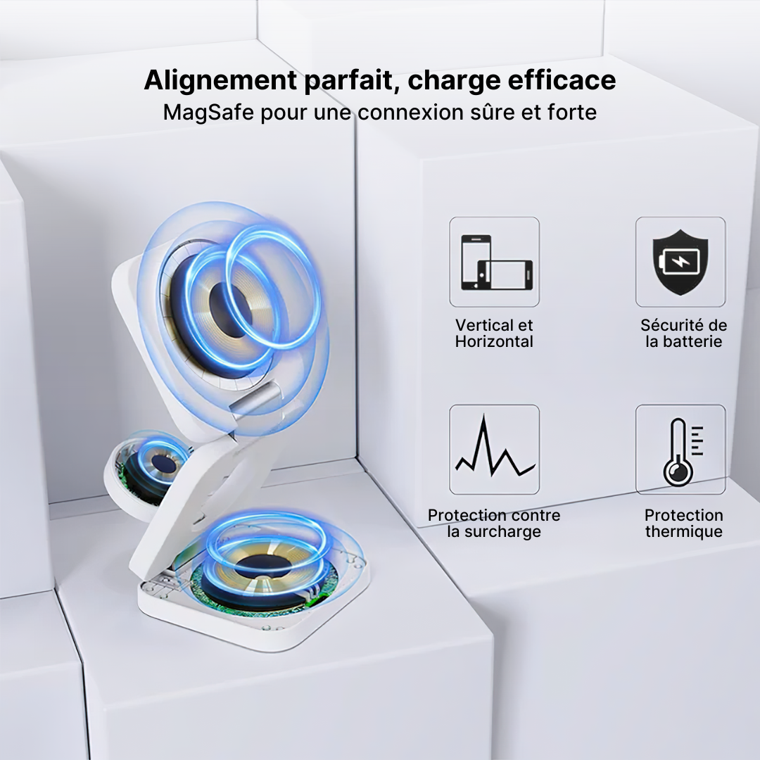 Station de Charge Sans Fil Pliable Trio 3-en-1