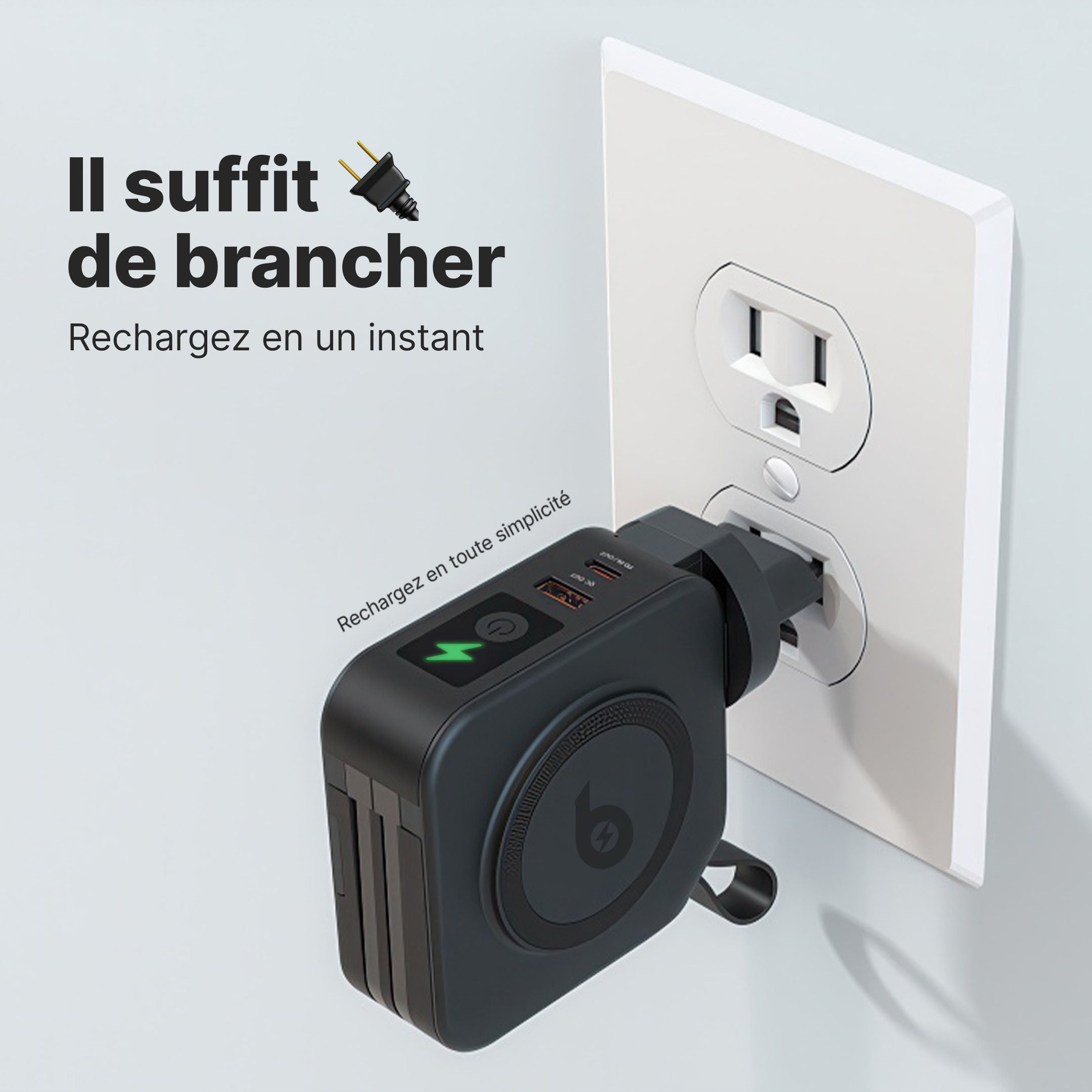 Chargeur Mural TravelBank 5-en-1 avec Station de Charge Sans Fil et Batterie Externe