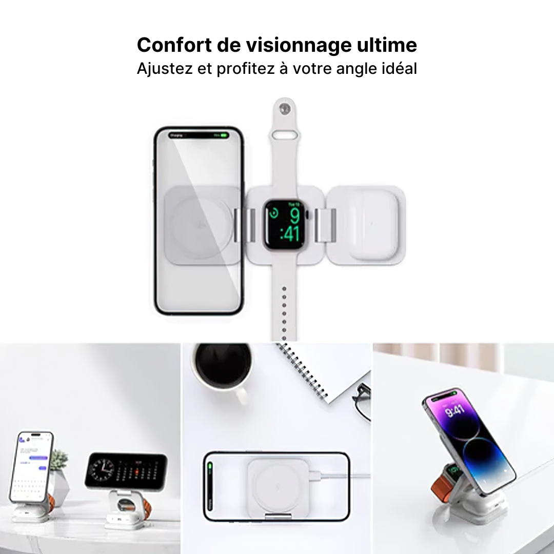 Station de Charge Sans Fil Pliable Trio 3-en-1