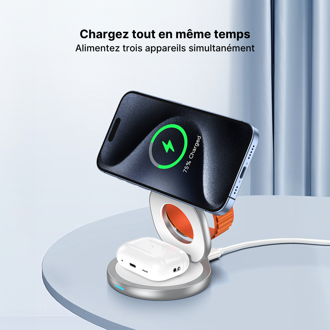Chargeur Sans Fil Magnétique FlexCharge 3-en-1
