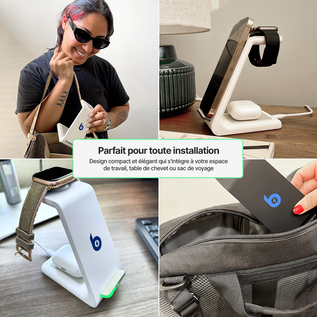 Station de Charge Sans Fil 3 en 1, Apple, Samsung, Watch, AirPods
