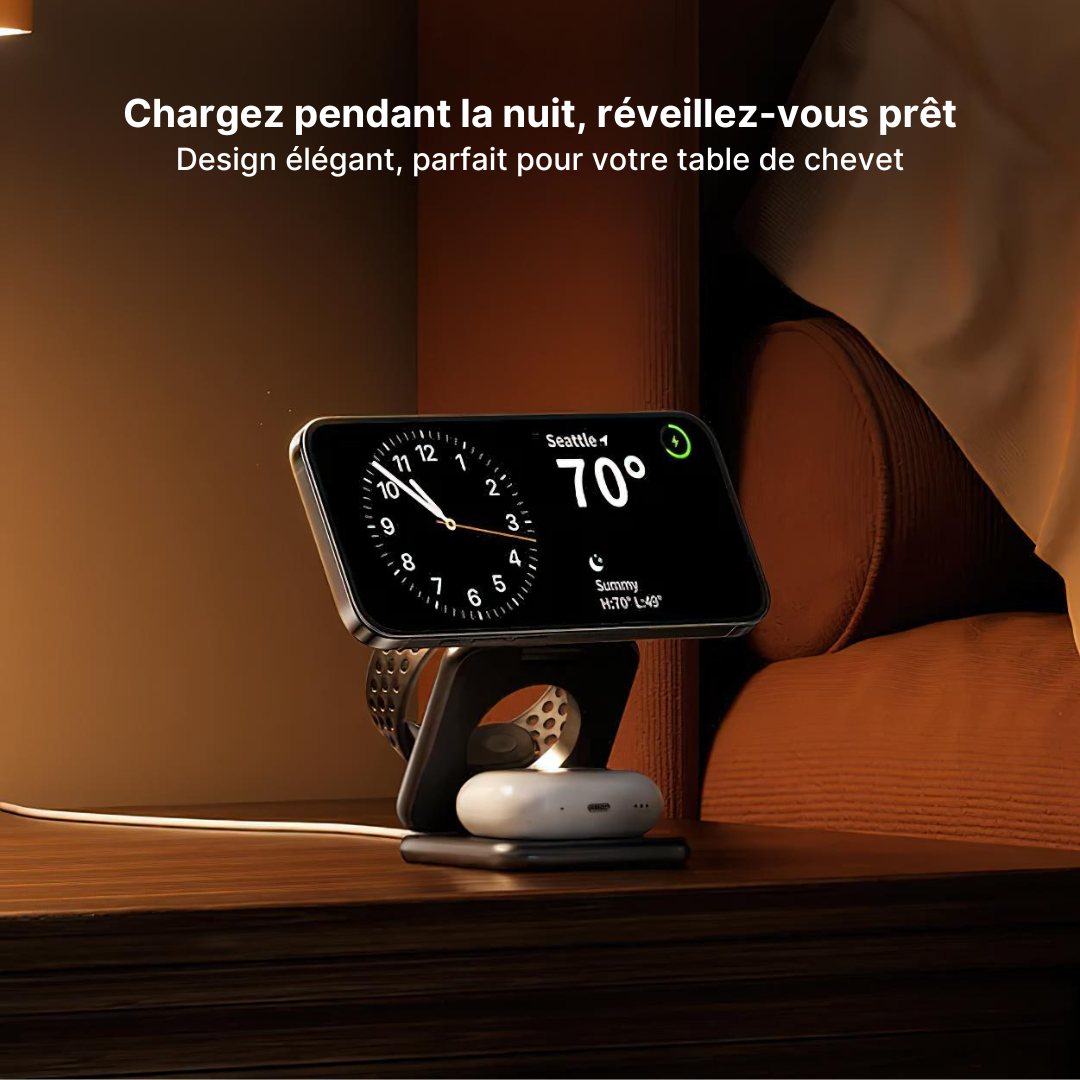 Station de Charge Sans Fil Pliable Trio 3-en-1