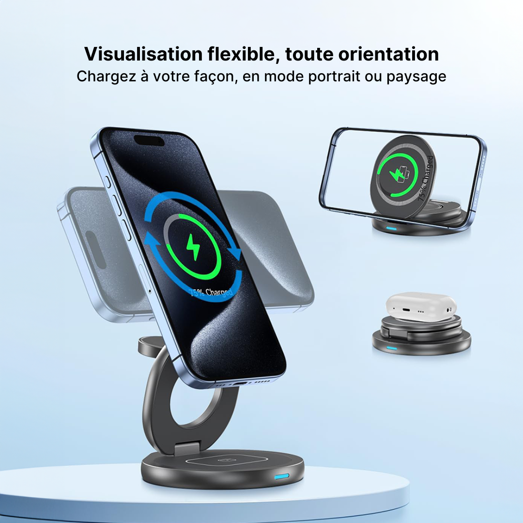 Chargeur Sans Fil Magnétique FlexCharge 3-en-1