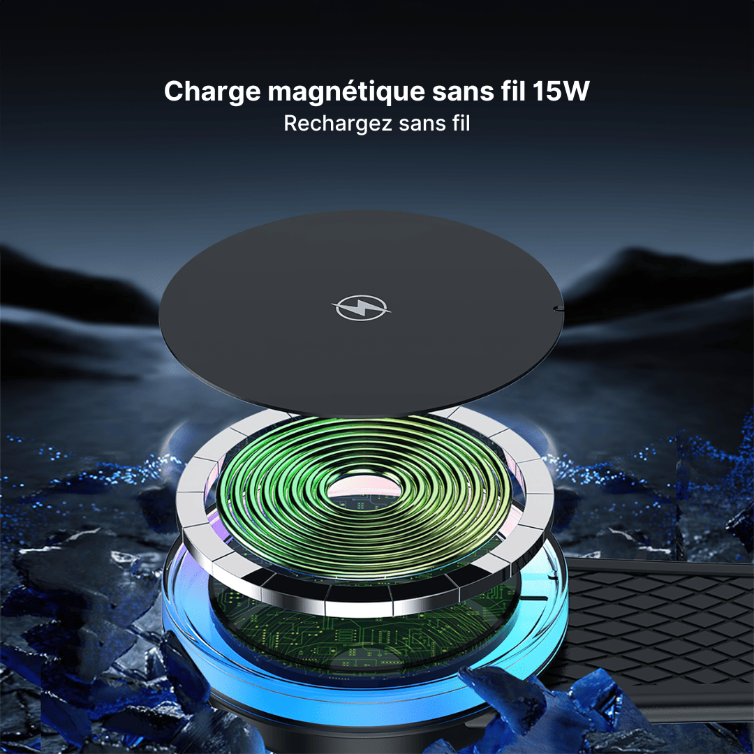 Chargeur Voiture RGB Magnétique Sans Fil Flexible pour Téléphone