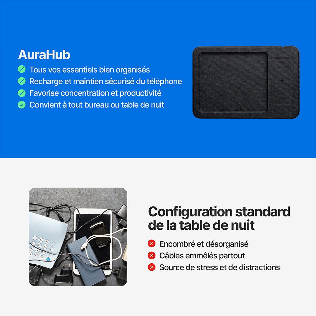 AuraHub Chargeur sans fil pour iPhone et Organisateur