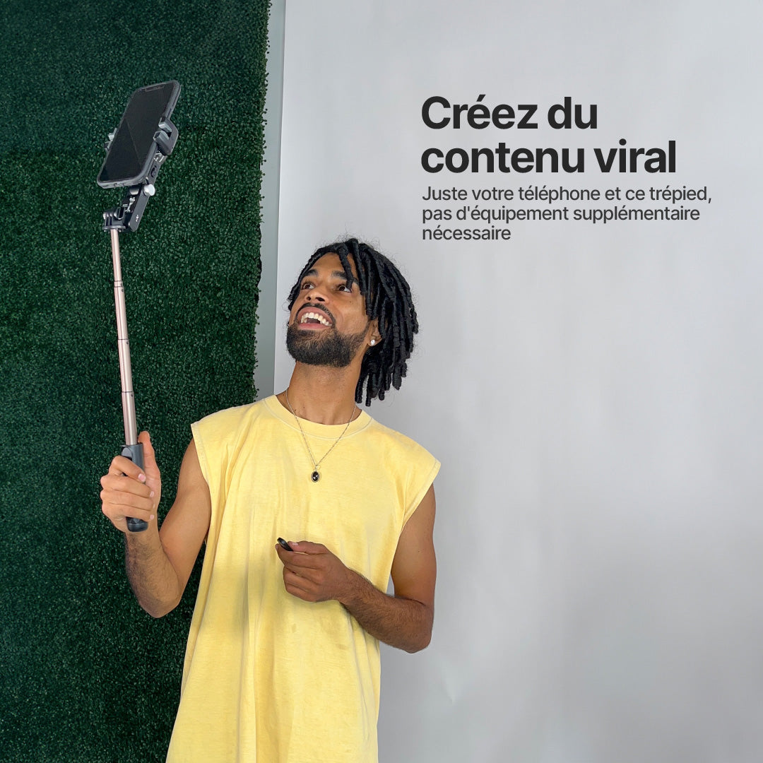 Trépied AutoFocus pour Créateurs (360°, suivi du visage, perche à selfie, éclairage, télécommande sans fil)