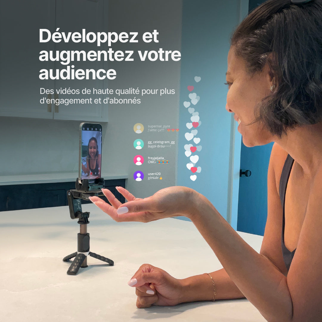 Trépied AutoFocus pour Créateurs (360°, suivi du visage, perche à selfie, éclairage, télécommande sans fil)