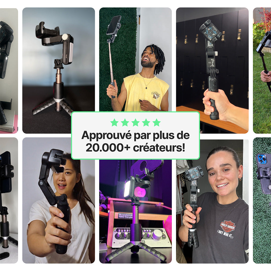 Trépied AutoFocus pour Créateurs (360°, suivi du visage, perche à selfie, éclairage, télécommande sans fil)