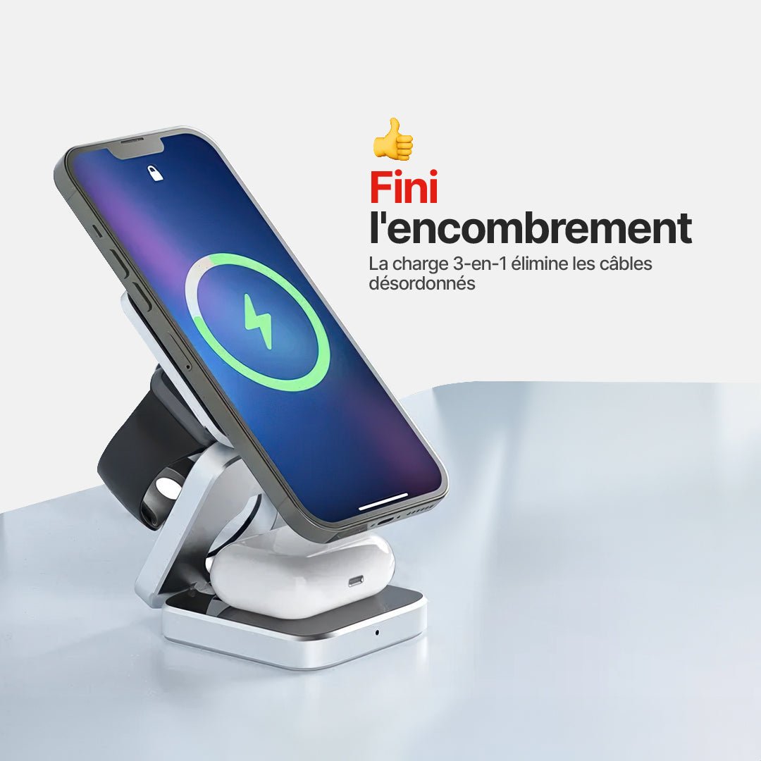 Station de Charge Sans Fil Pliable ChargeDeck 3-en-1 - Pour Apple & Android