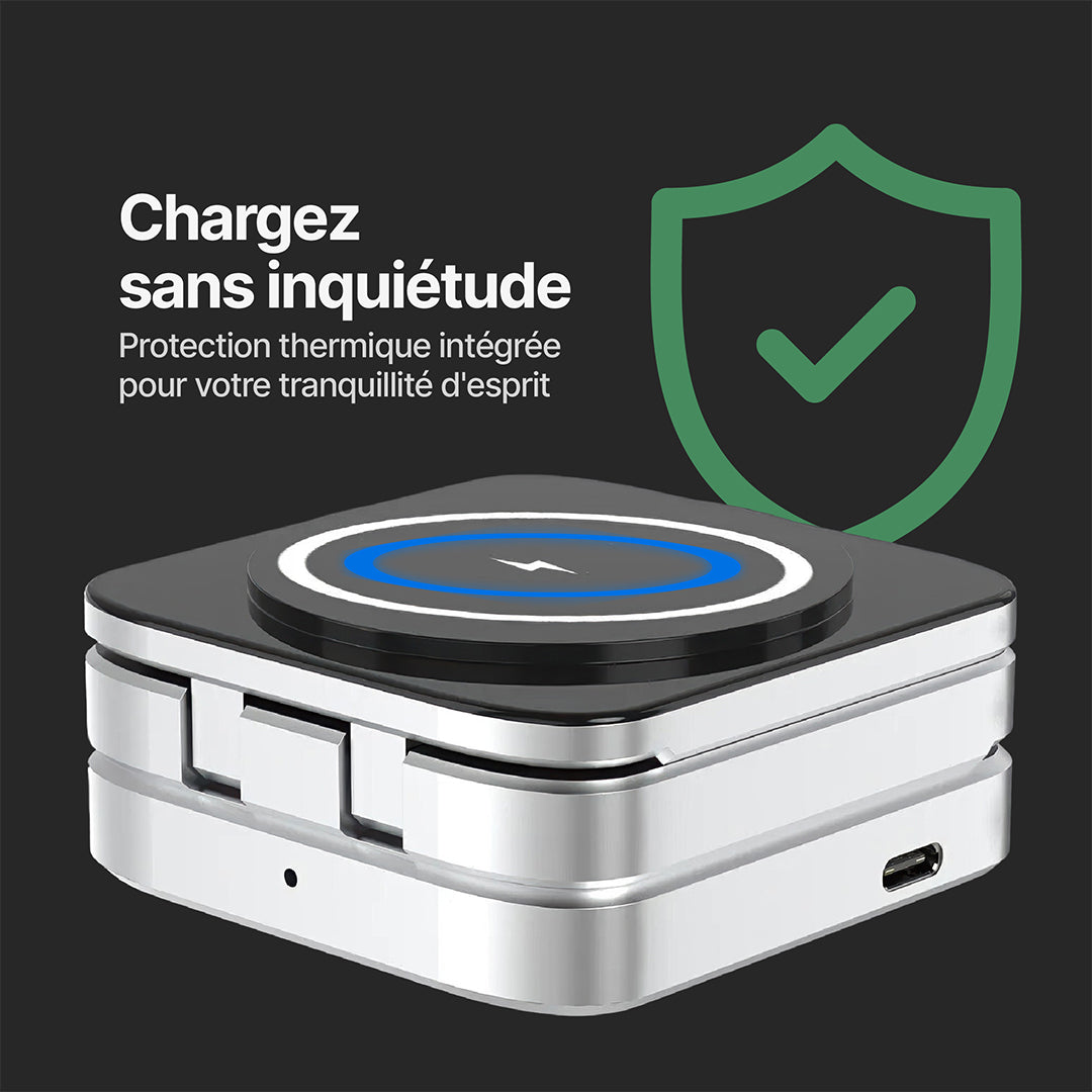 Station de Charge Sans Fil Pliable ChargeDeck 3-en-1 - Pour Apple & Android