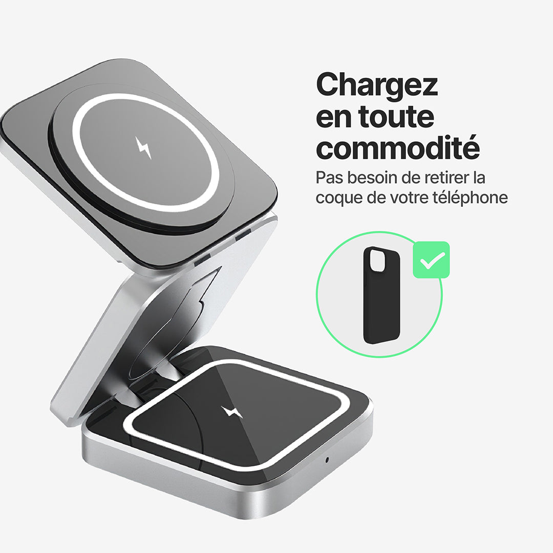 Station de Charge Sans Fil Pliable ChargeDeck 3-en-1 - Pour Apple & Android