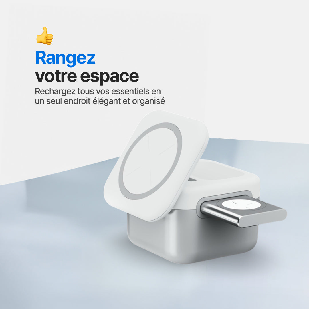Station de Charge Sans Fil Magnétique CubeMag 3-en-1 pour Apple et Android