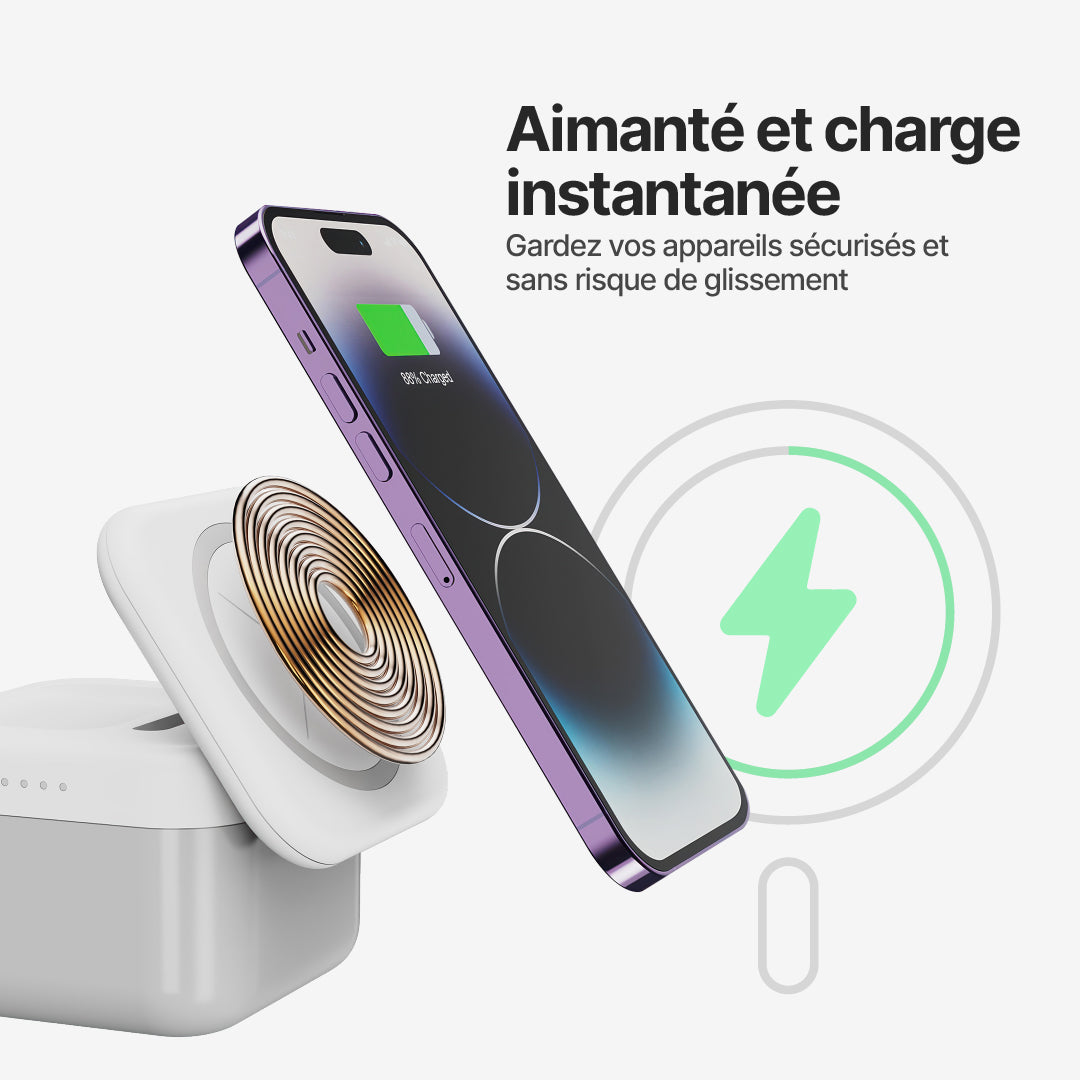 Station de Charge Sans Fil Magnétique CubeMag 3-en-1 pour Apple et Android