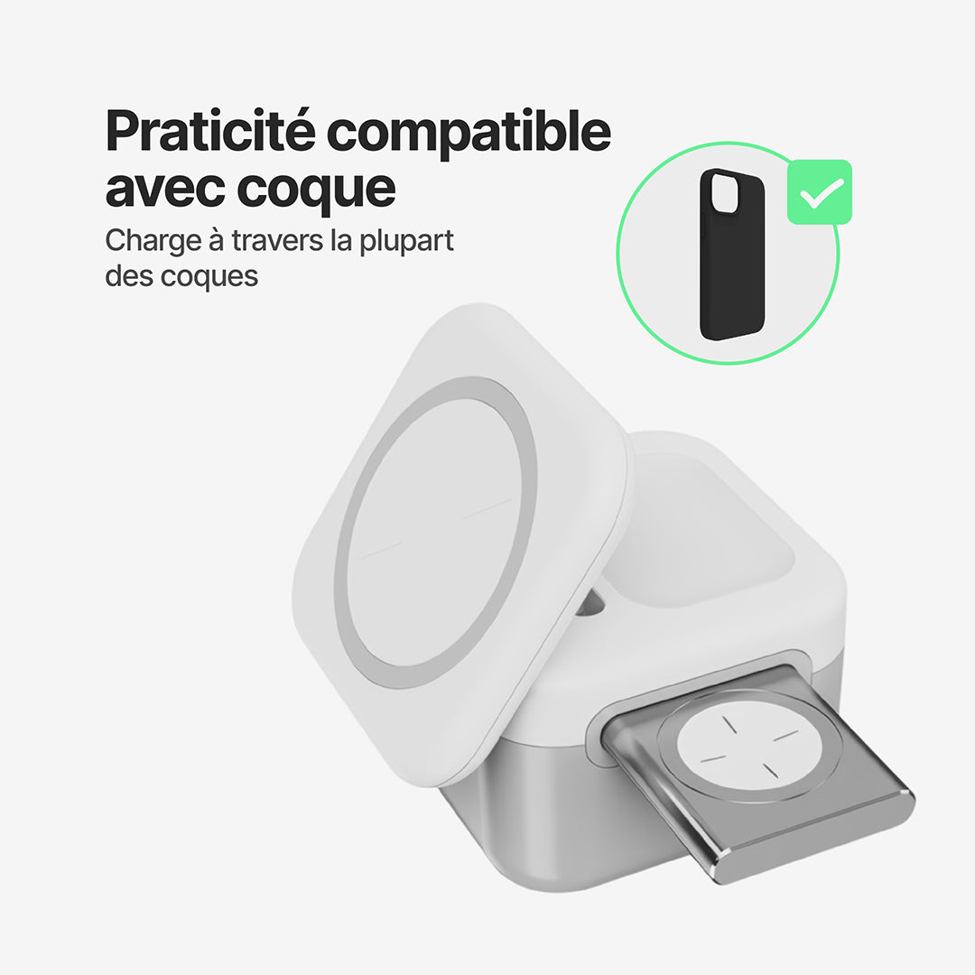 Station de Charge Sans Fil Magnétique CubeMag 3-en-1 pour Apple et Android