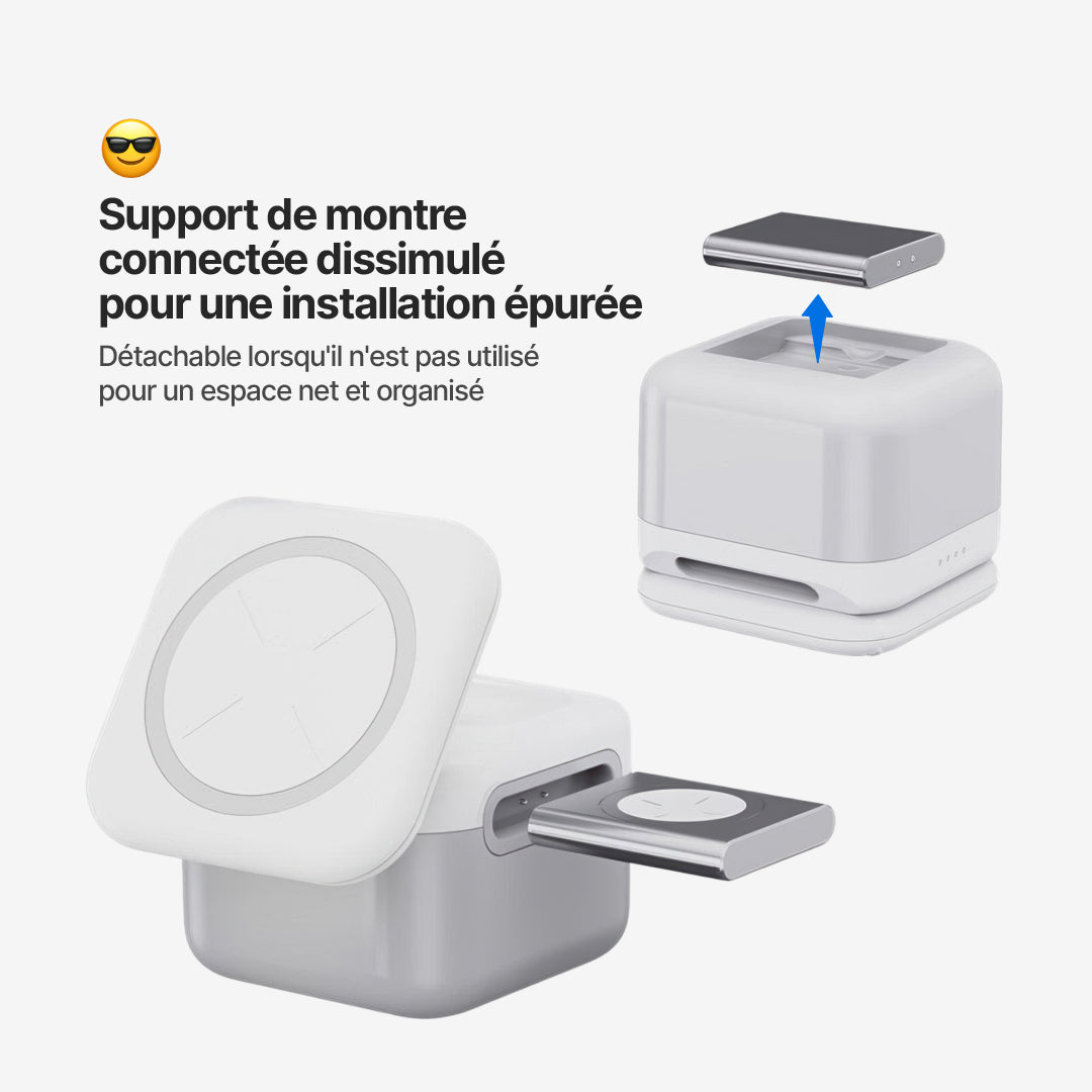 Station de Charge Sans Fil Magnétique CubeMag 3-en-1 pour Apple et Android