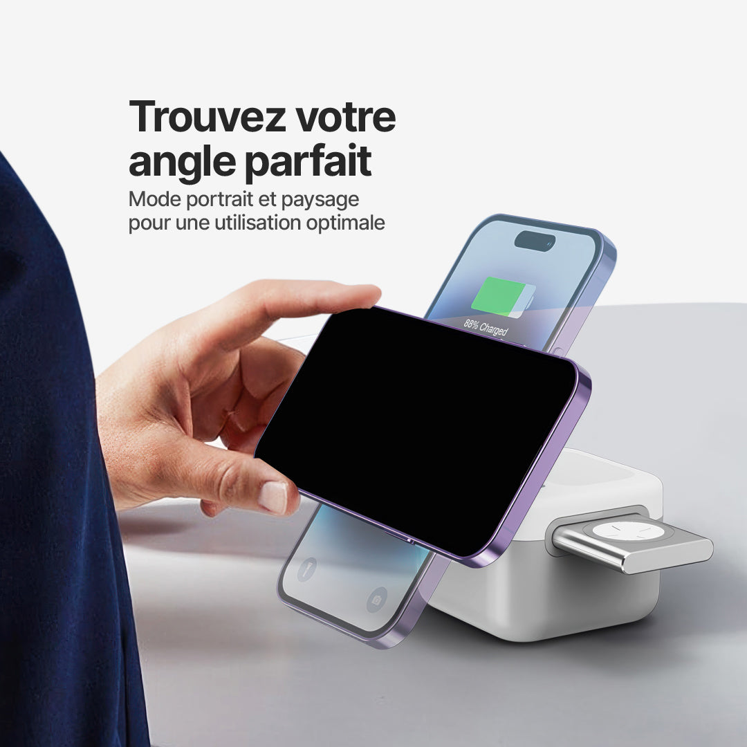 Station de Charge Sans Fil Magnétique CubeMag 3-en-1 pour Apple et Android