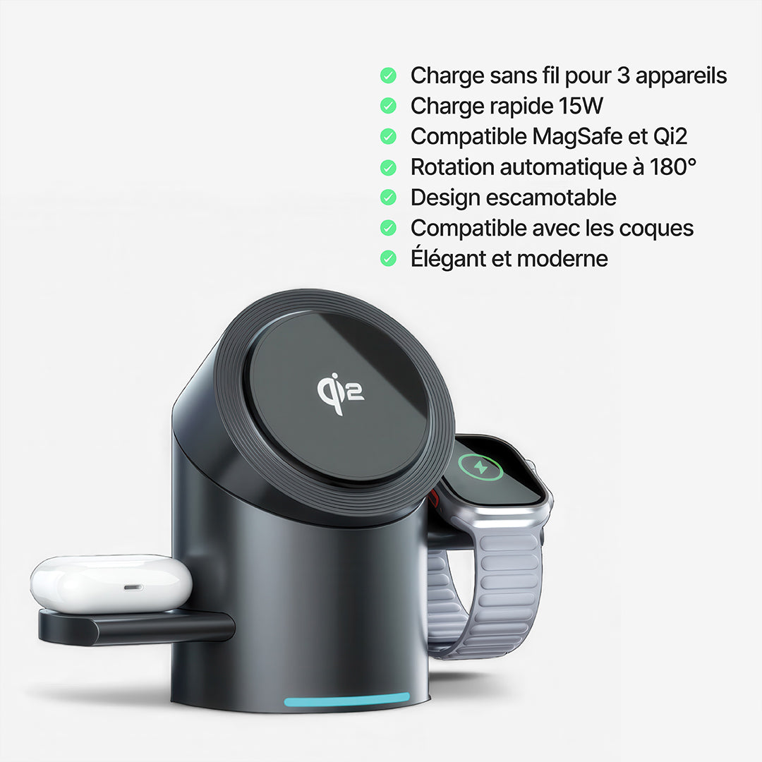Halo MagSafe Station de charge sans fil 3-en-1 Qi2