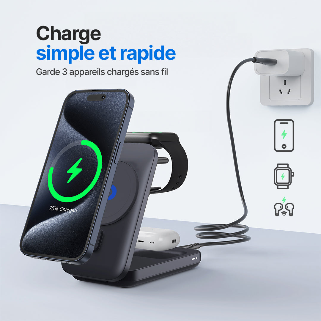 Station de Charge Sans Fil MagFlo 3 en 1 Qi2
