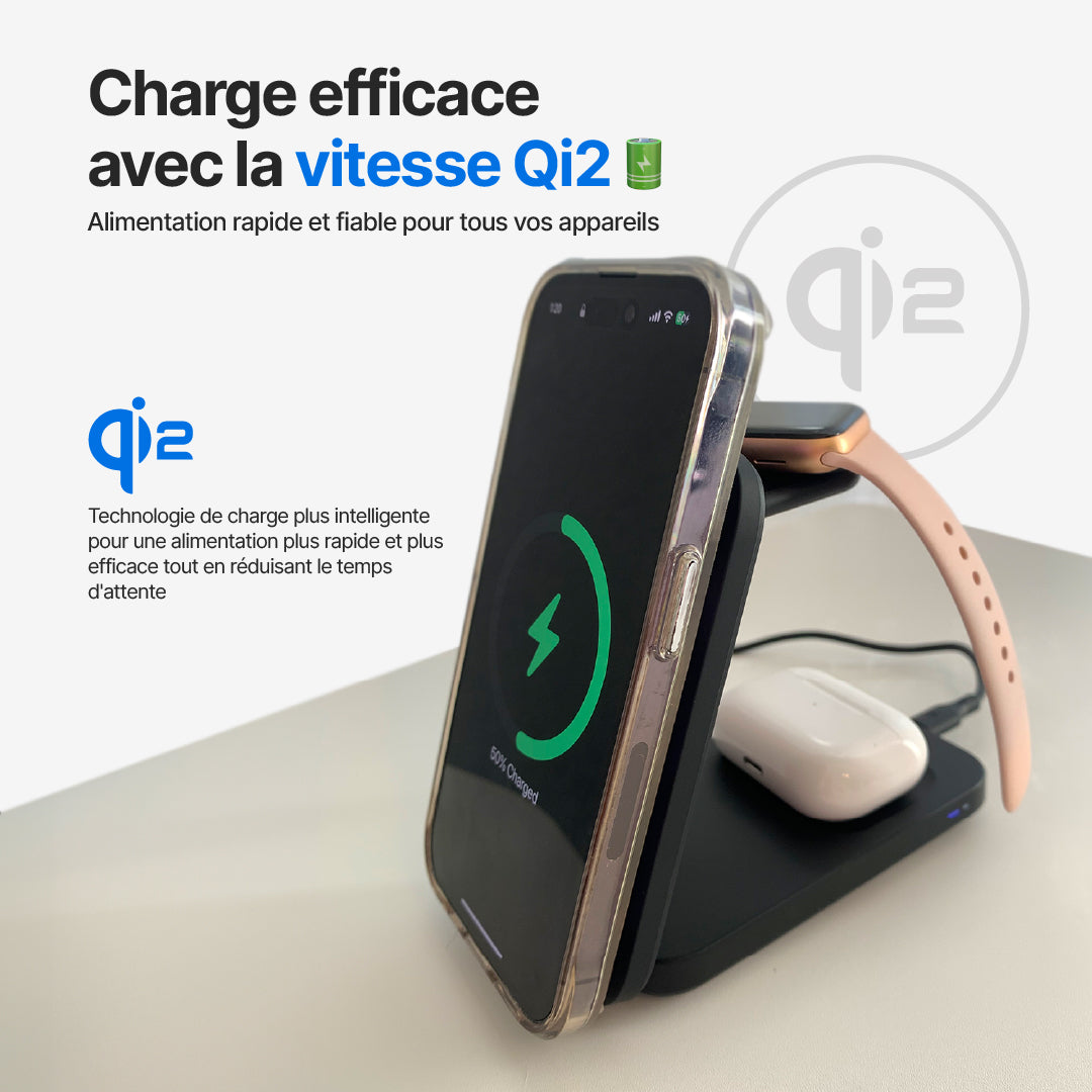 Station de Charge Sans Fil MagFlo 3 en 1 Qi2