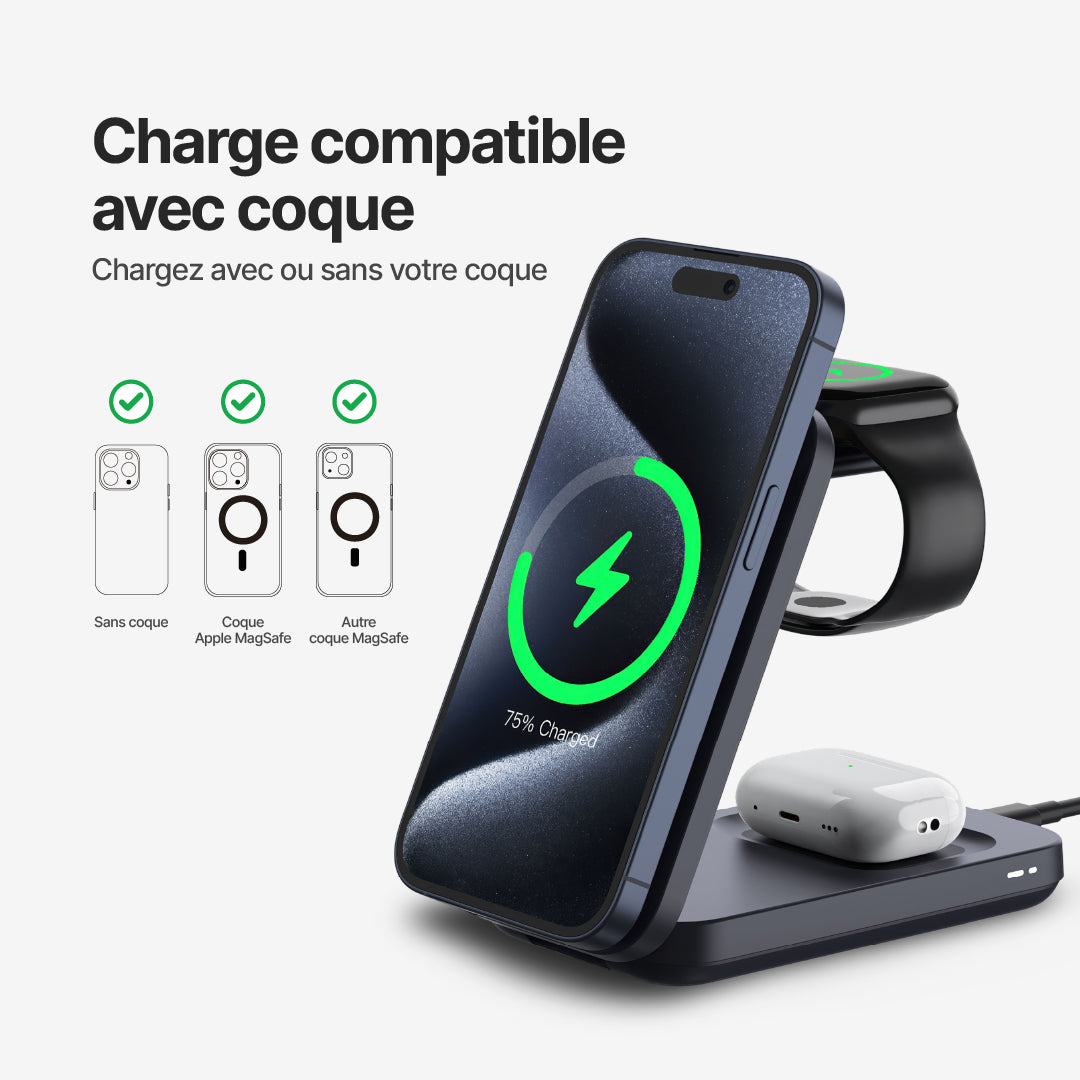 Station de Charge Sans Fil MagFlo 3 en 1 Qi2