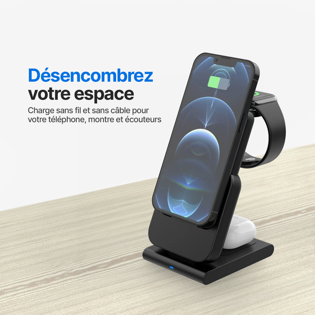 Chargeur Sans Fil Magnétique PowerMag 3-en-1 avec Support