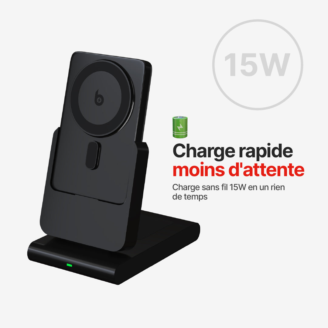 Chargeur Sans Fil Magnétique PowerMag 3-en-1 avec Support