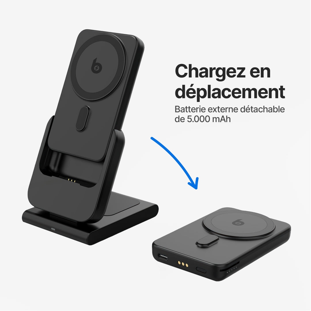 Chargeur Sans Fil Magnétique PowerMag 3-en-1 avec Support