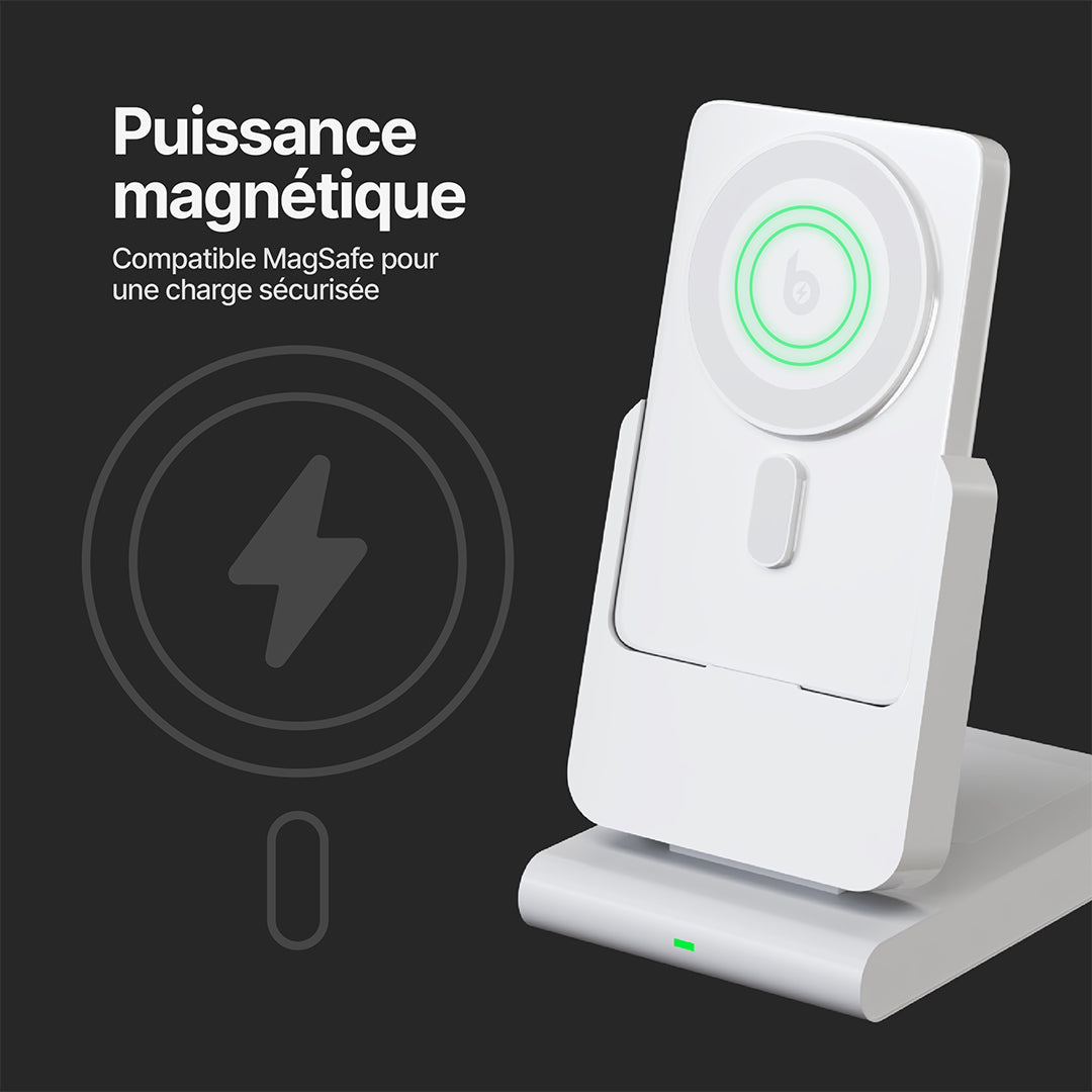 Chargeur Sans Fil Magnétique PowerMag 3-en-1 avec Support