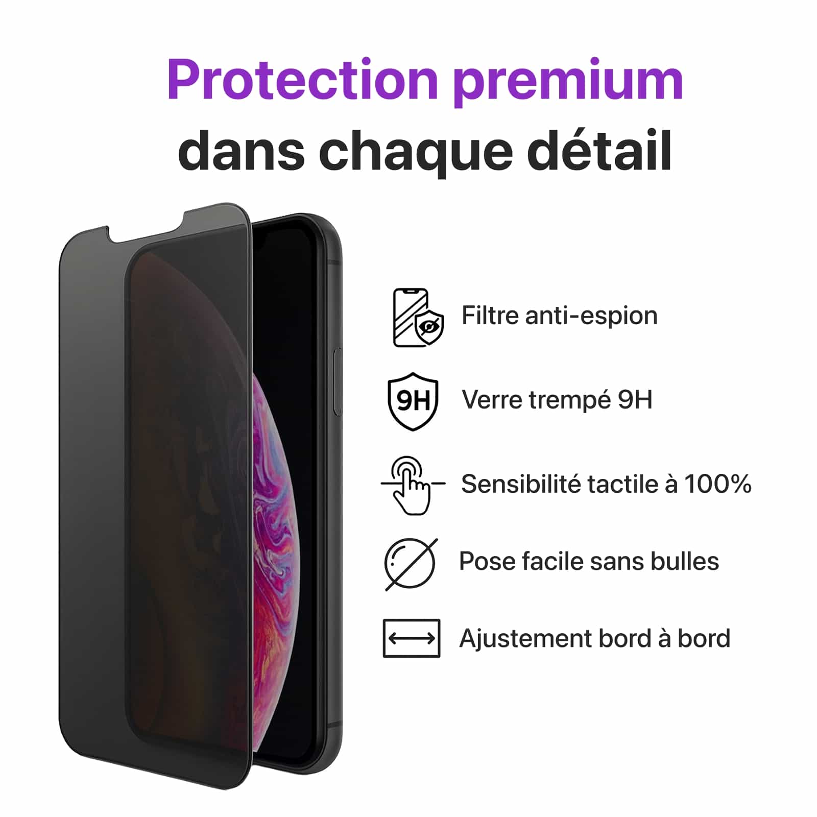 Protection d’écran confidentialité en verre trempé pour iPhone