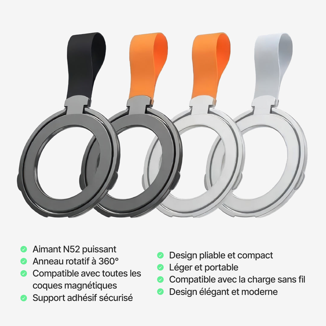 Support Magnétique Rotatif pour Téléphone avec Anneau Pliable