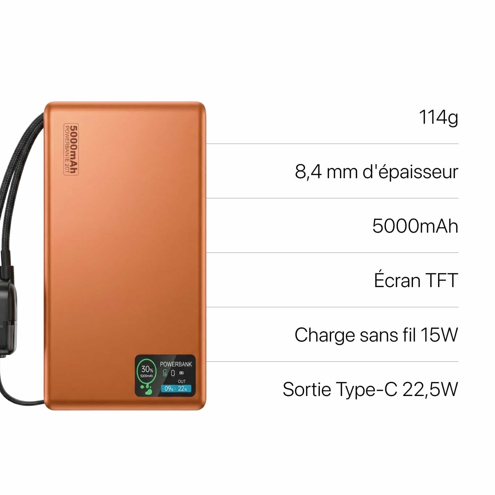 Batterie Externe Q2 Ultra-Fine 22,5 W avec Écran